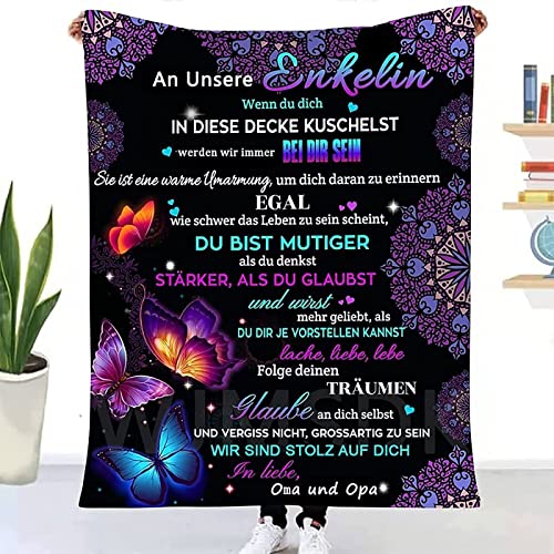 WJMSDK Personalisierte Decke Geschenke Für Enkelin von Oma und Opa, Kuscheldecke Flauschige An unsere Enkelin, Positiv Ermutigen Wohndecke, Geburtstag Weihnachten Geschenke für Enkelin Cover