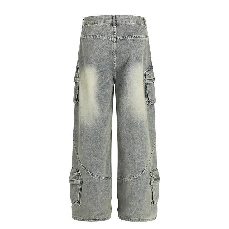 Men's Jeans American Retro Patchwork Multi-Pocket Workwear Casual Pants3