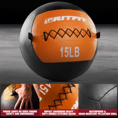 RitFit Soft Medicine Ball/Wall Ball for Strength and Conditioning Workouts, Core Training and Cross Training(5/10/15/20/25/30lbs) (Orange(15.0 pounds))