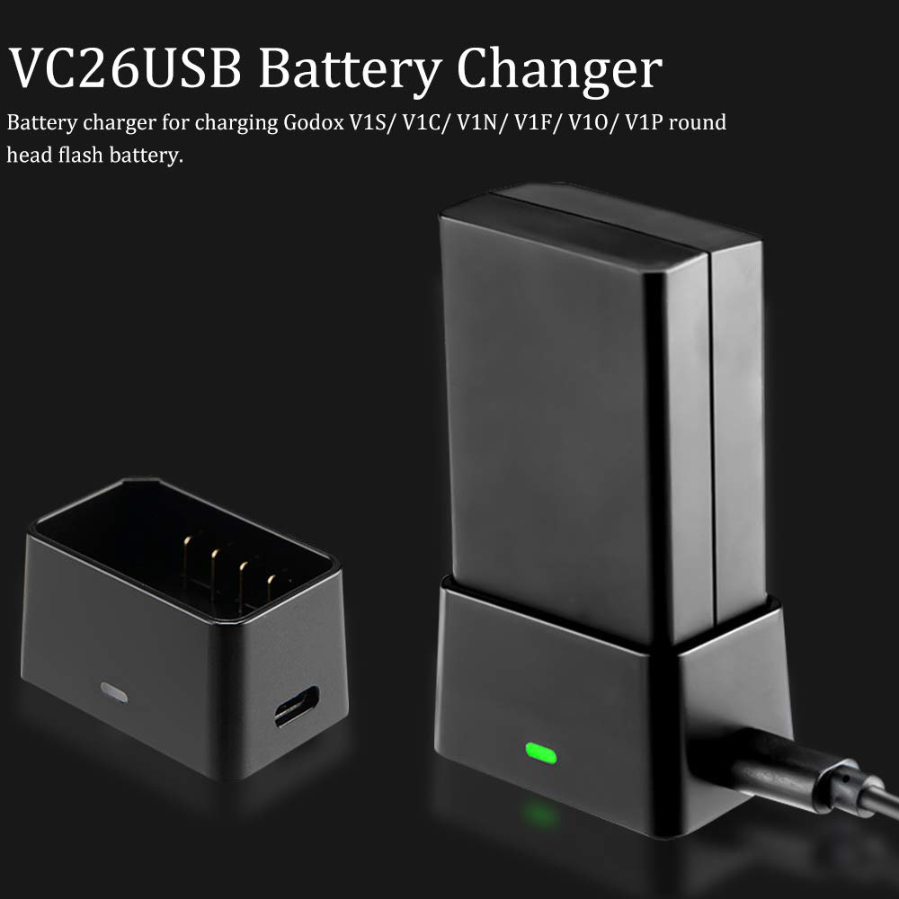 GODOX VC26 Batterie Ladegerät für Godox V1 V1N V1S V1C V1F V1O Blitzgerät mit rundem Kopf Speedlite (V1CHARGER26)