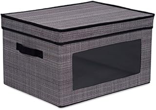 Internet's Best Storage Box with Window | Durable Storage Bin Basket Containers with Lids and Handles | Clothes Nursery Toys Organizer | Grey