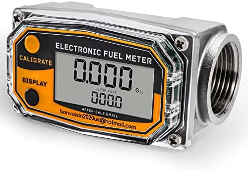 Bonvoisin Turbine Flow Meter 1" FNPT Inlet/Outlet Fuel Flowmeter ±1% Accuracy LCD Display Flow Meter for Diesel Kerosene Gasoline 2-26.4 GPM /9-100 LPM(Batteries are not Included)
