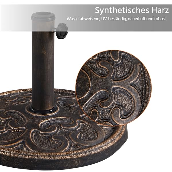 Yaheetech Sonnenschirmständer Balkonschirmständer Marktschirmständer Sonnenschirmfuß Sonnenschirm Ständer für Sonnenschirmstöcke bis 38 mm / 48 mm, Bronze