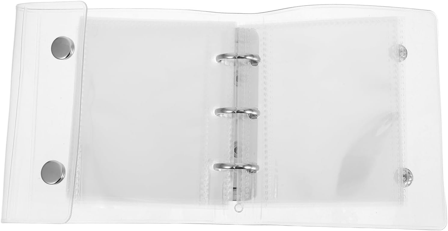 SEWACC A8 Mini 3-Ring Binder Cover with Snap Button, Soft Round Ring Loose-Leaf Binder with 20 Inner Pockets, Silver Snap Button Folder for Office and School Use
