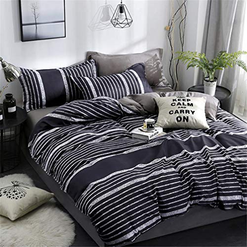 Parure de lit 4 Pieces (1 Morceau de draps et 1 Housse de Couette et 2 taies d'oreiller) Géométrie Rayure Noir Blanc Poudre Moderne Style Adulte 2 Personnes (Rayure 1,150x200 cm 4 Pieces) Cover
