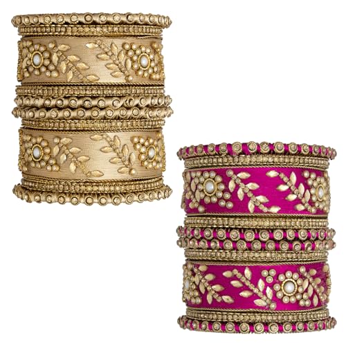 Image of Peora Silk Thread Kundan & Stone Studded Chuda Bangles Set Gift for Women