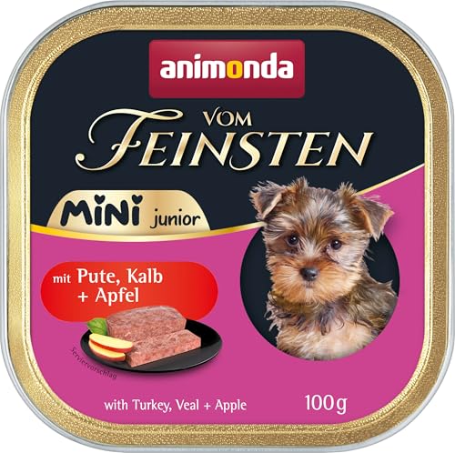 animonda Vom Feinsten Mini Junior Hundefutter nass mit Pute, Kalb und Apfel (32 x 100 g), getreidefreies Welpenfutter ohne Zucker und Soja für kleine Hunderassen