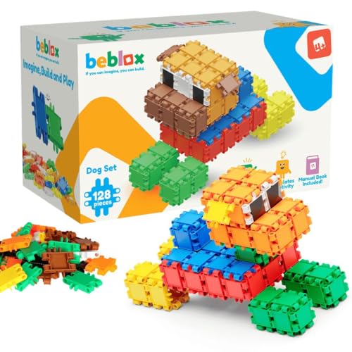 Beblox Building Blocks for Kids - Dog Set - 128-Piece