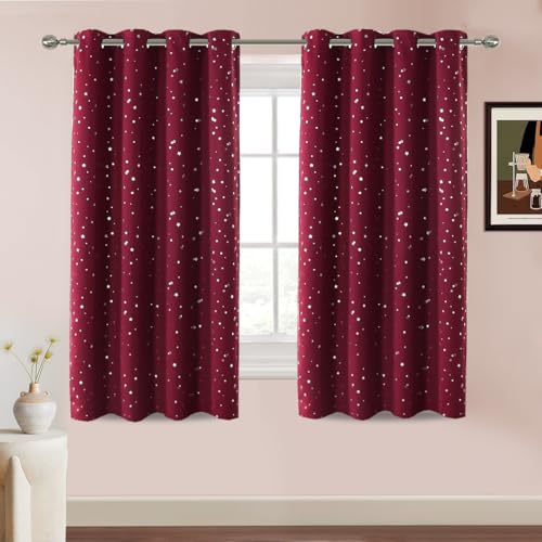 PrinceDeco Blackout Kids Curtains for Bedroom Thermal Insulated Silver Twinkle Star Curtains for Girls Antique Grommet Top Window Treatment 2 Panels Drapes for Nursery (52