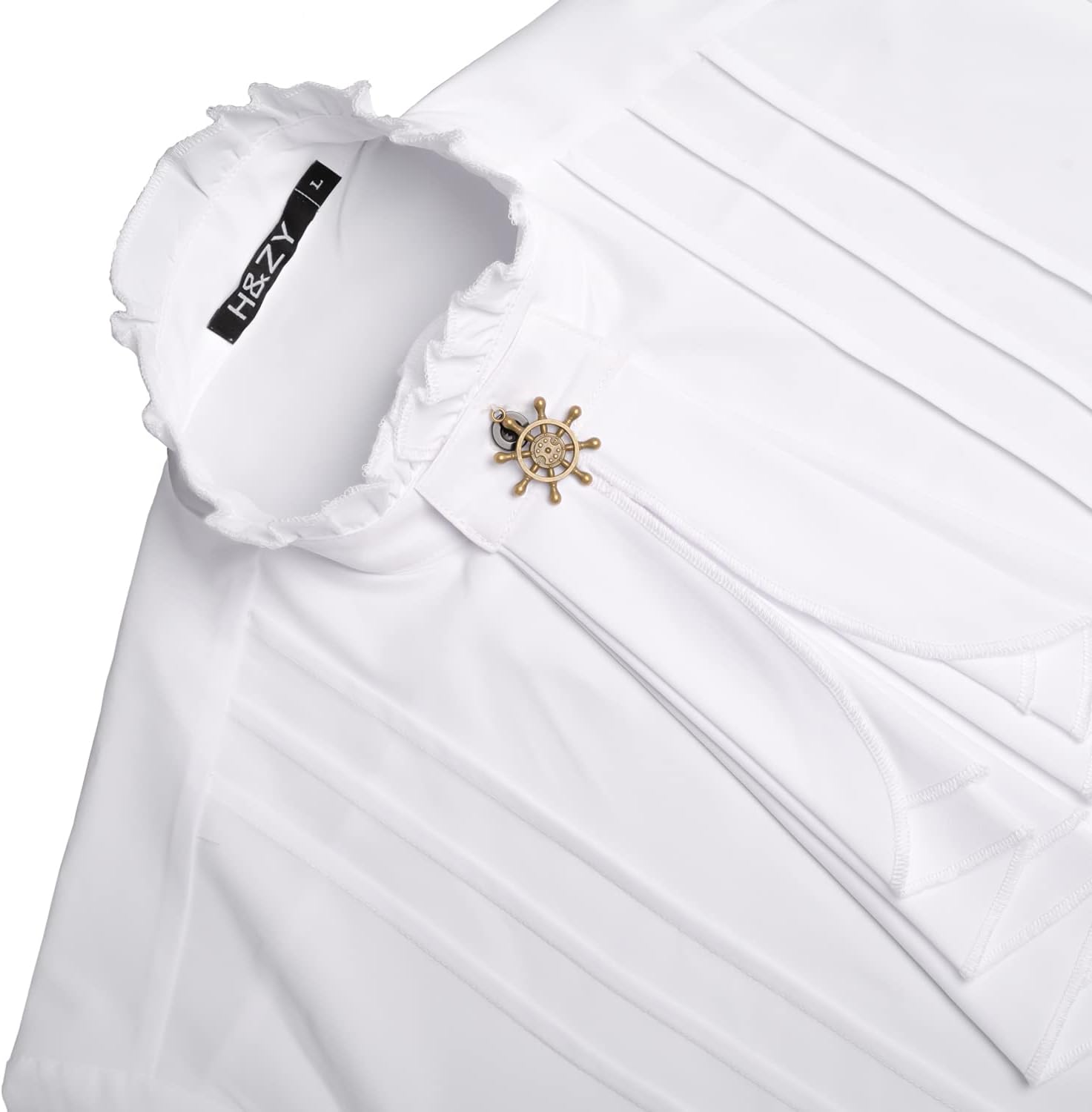 H&ZY Mens Pirate Shirt Vampire Medieval Renaissance Victorian Steampunk Gothic Ruffled Adult Halloween Costume - Image 3