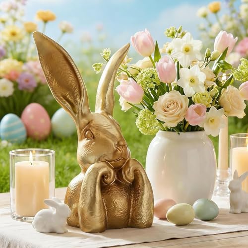 Statue de lapin de Pâques dorée, idée cadeau déco pour la maison - 4
