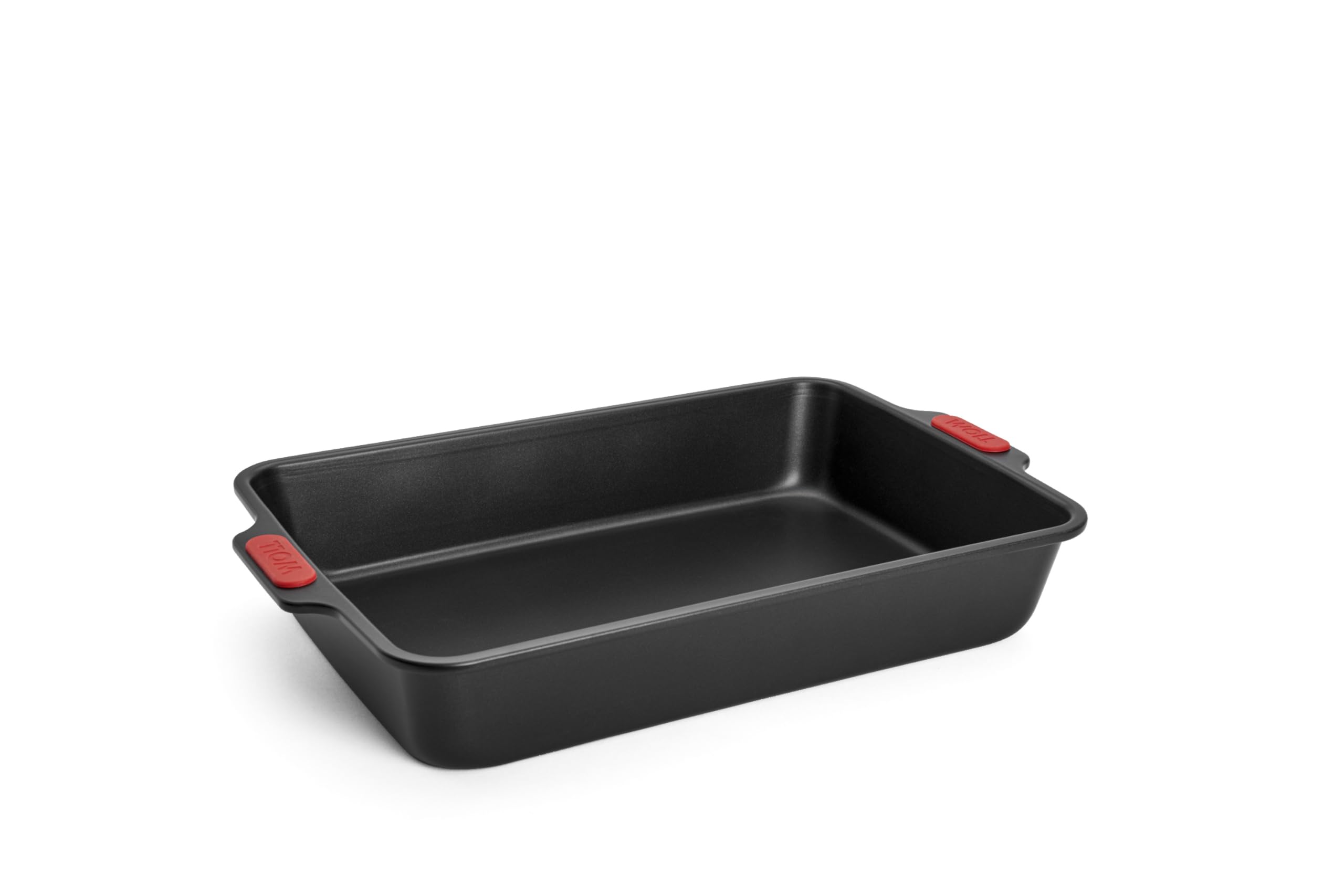 Woll Bakeware Backform rechteckig, 38 x 26 cm, mit hitzebeständigen Silikongriffen bis 230°C, PFAS-frei, zweilagige Antihaftbeschichtung, aluminisierter Stahl, schwarz
