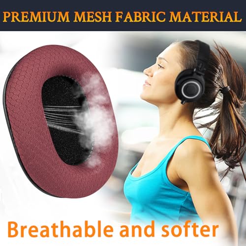 Image of SOULWIT Earpads Replacement for Audio Technica ATH M50X M50XBT M50RD M40X M30X M20X MSR7 SX1 Monitor Headphones, Ear Pads Cushions with Durable Mesh Fabric, High-Density Foam - Burgundy