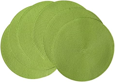 BAOFIN Round placemat Set of 6, Round Braided placemat for Indoor and Outdoor, Washable placemat 15 inch (Pea Green)