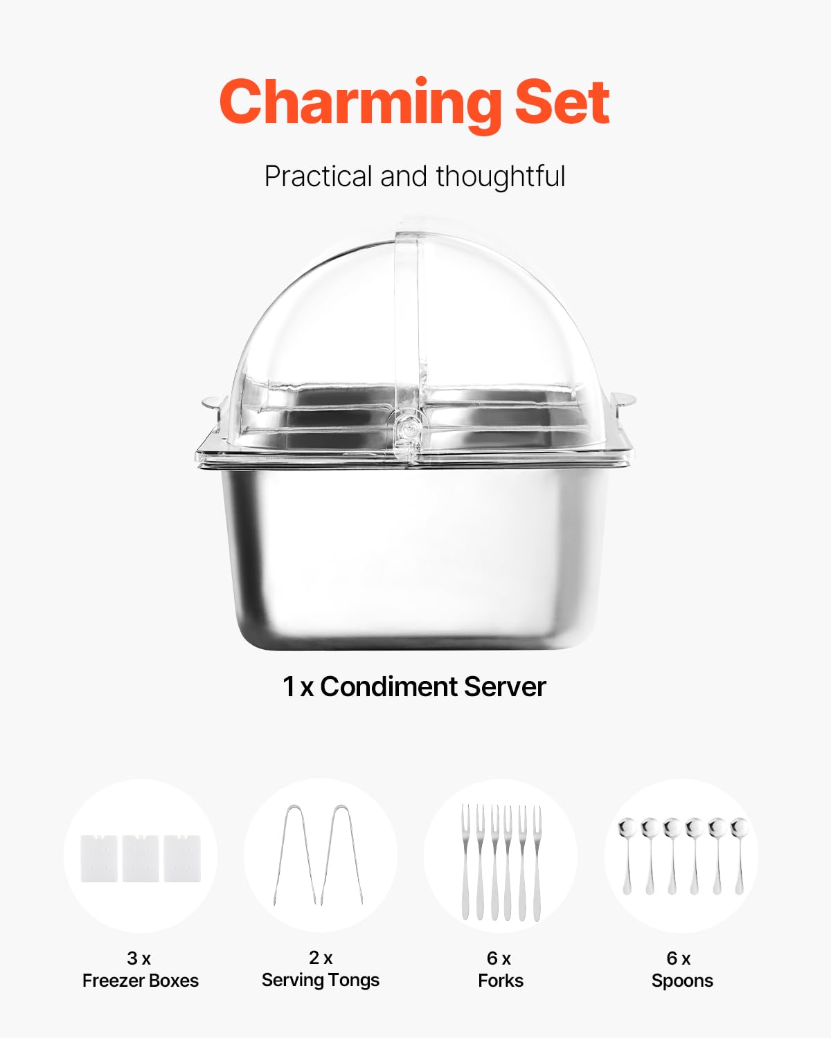 VEVOR Saladette Réfrigérée à Poser avec 5 Plateaux de Service en Acier Inoxydable, Vitrine Réfrigérée Comptoir avec Couvercles Transparents et 3 Bacs à Glaçons, pour Restaurant Hôtel Cuisine Fête