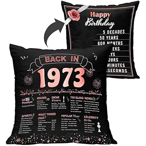 Kokaaee Happy 50th Birthday for Women Friends Men Funny 50 Year Old Ideas Cool 1973 Bday Presents for Him Her Female Dad Mom from Daughter Friendship Throw Pillow Cover 18 X 18 inch Cover