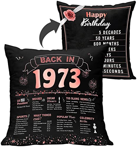 Kokaaee Happy 50Th Birthday Gifts For Women Friends Men Funny 50 Year Old Gifts Ideas Cool 1973 Bday Gifts Presents For Him Her Female Dad Mom From Daughter Friendship Throw Pillow Cover 18 X 18 Inch #TOP16