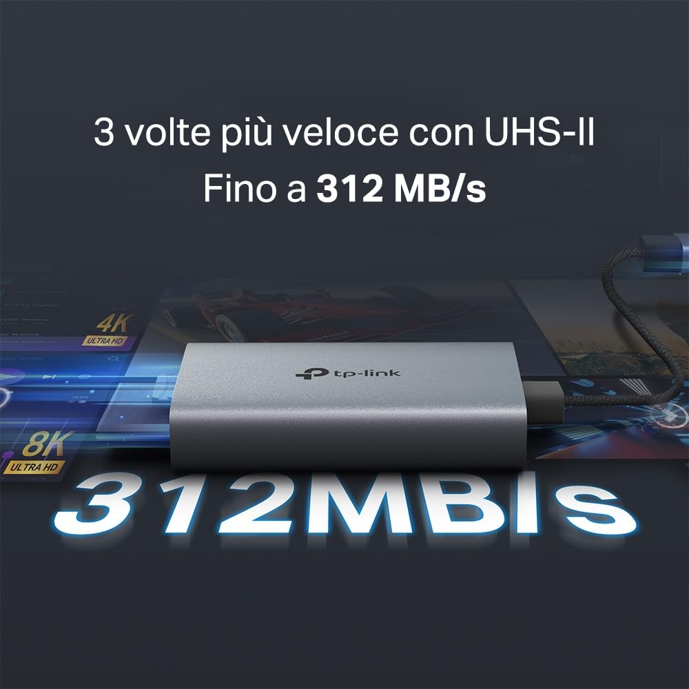 TP-Link UA440C UHS-II Lettore di Schede SD/microSD 4.0, USB 3.0 Type-C Velocità fino a 5 Gbps, Lettura/Scrittura Simultanea, Compatibile con Mac OS, Windows, iPadOS, iOS, Android, Linux OS e Chrome OS
