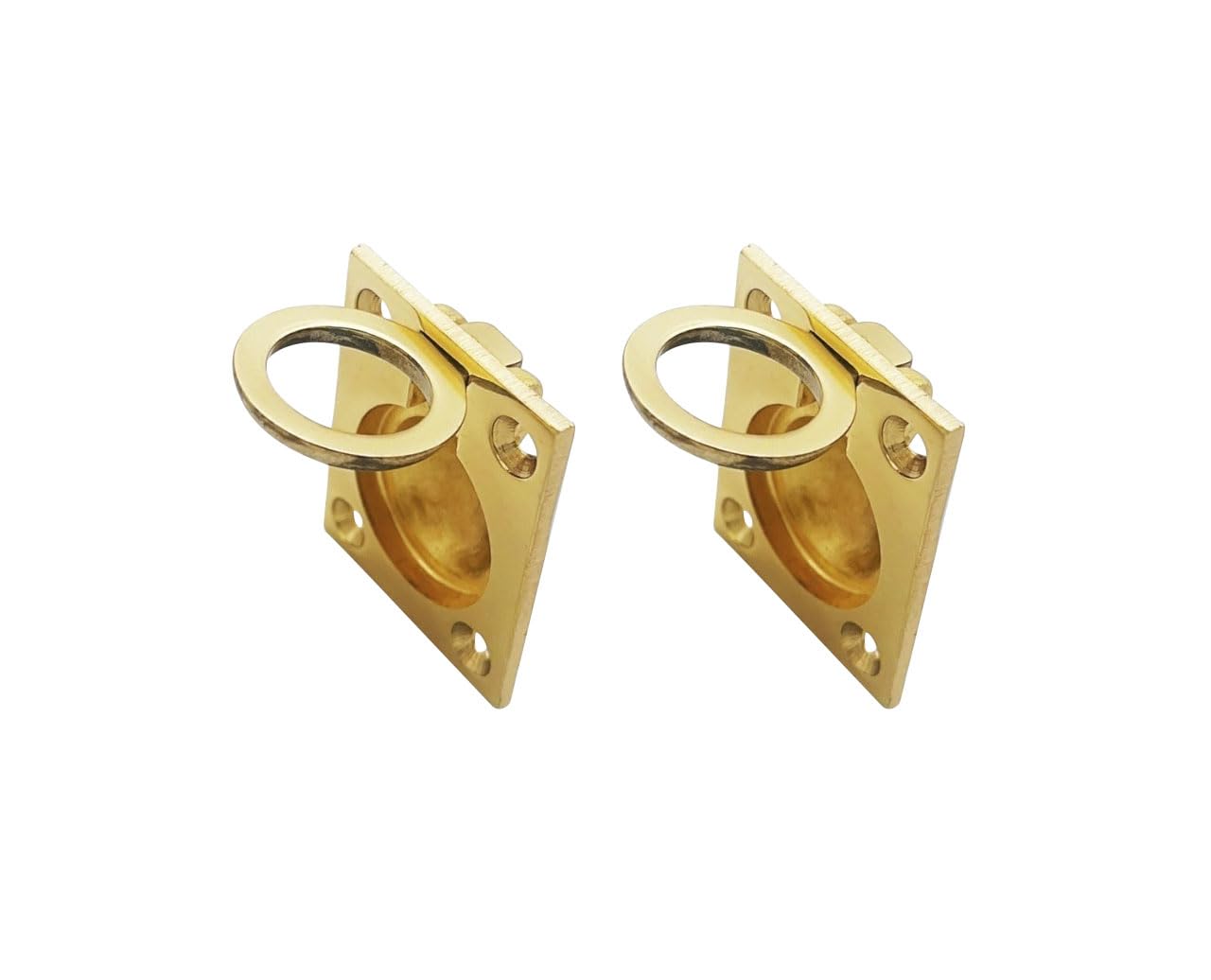 QCAAQCAA Solid Brass Flush Ring Pull, 36.5 x45 mm, Polished Brass US3, Made in Taiwan, 2 Pack
