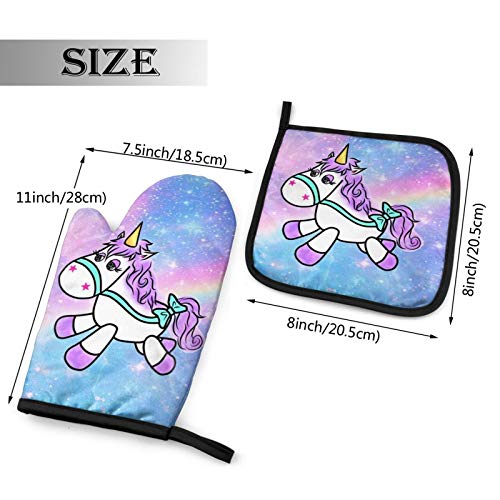 Galactic Unicorn Rainbow Galaxy Oven Mitts Pot Holders Sets Heat Resistant Insulated 356°F/180℃ Non-Slip Waterproof Gloves Hot Pads Potholders For Kitchen Decorative Cooking Baking Grilling Bbq #TOP1