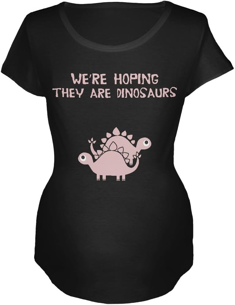 Hoping They are Dinosaurs Twin Girls Maternity Soft T Shirt Black X-LG