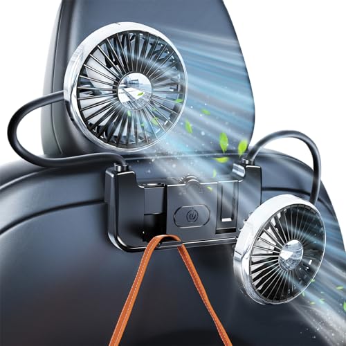 DICMKY Tesla Fan, Dual Head Car Back Seat Fan for Tesla Model Y(Juniper)/3(Highland) Accessories 2026 2025 2024 2023 2022 2021, Car Fans Cooling Hooks for Backseat for Kids Baby Dog Rear Carseat