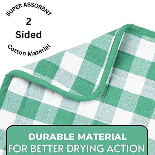 Image of Dish Drying Mat for Kitchen Utensils, Reversible Absorbant Cotton Checks Drying Mats, Washable, Counter top Cushion Pad Tableware, 46x61 Cms, Green by Lushomes (18x24 Inches, Set of 2)