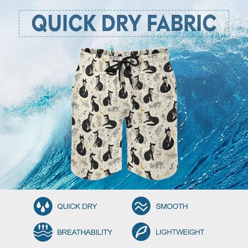 Hawaiian Shorts for Men - Comfy Black Fox Moon Print Mens Swim Trunks Bathing Suits with Mesh Lining3