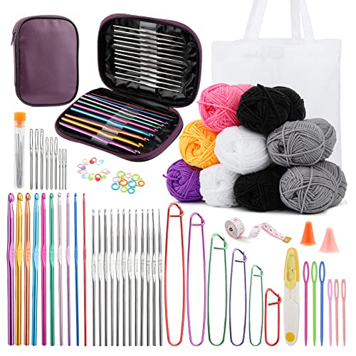 Ftyiwu Komplettes Häkelnadel-Set, Ergonomisches Häkelstrickset, Stricken Häkelnadel Kit mit Garn, Häkelnadel und Big Eye Nadel, für Anfänger oder erfahrene Häkelprofis Cover