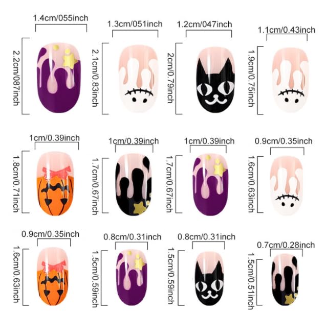 Halloween nails Press on Nails Fake Nails Tips Full Cover Medium False Gradient Nails for Women and Girls 24PCS (Halloween, Middle nail)