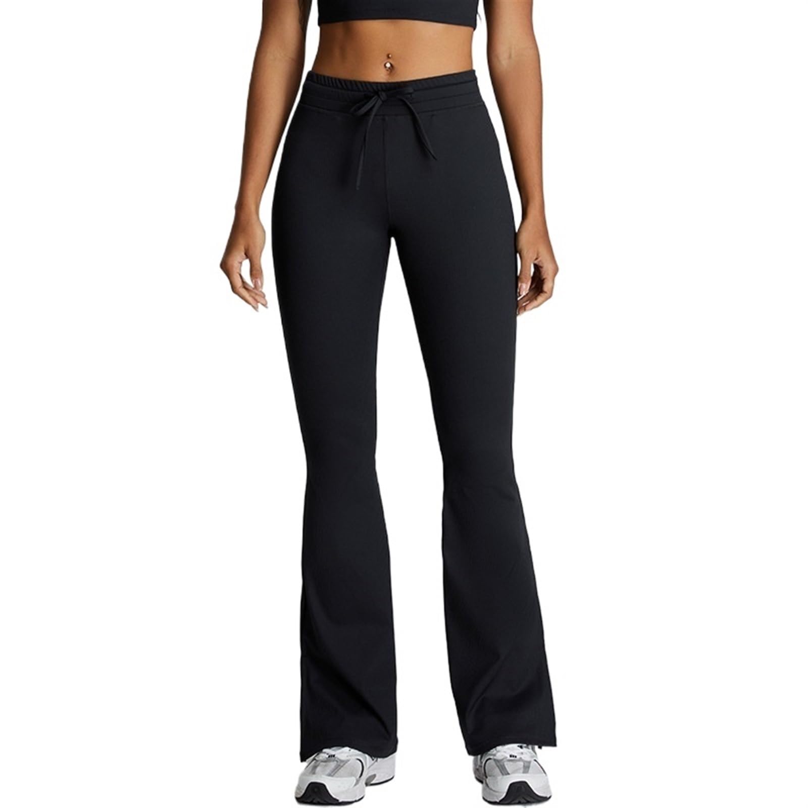 Drawstring Yoga Pants Push Up Sport Legging Ladies Running Workout Tights Women Sports Leggings Fitness Wide Leg Pants(Black,L)