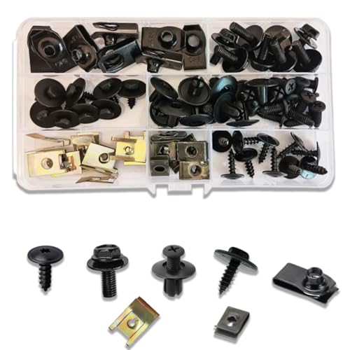 Car Screws and Nut Clip Kit, 64 Pcs Car Body Undertray Fender Screws,Car Clips Plastic Rivet Fasteners,Screws Car Wheel Undertray Fender,Car Plastic Mounting Set