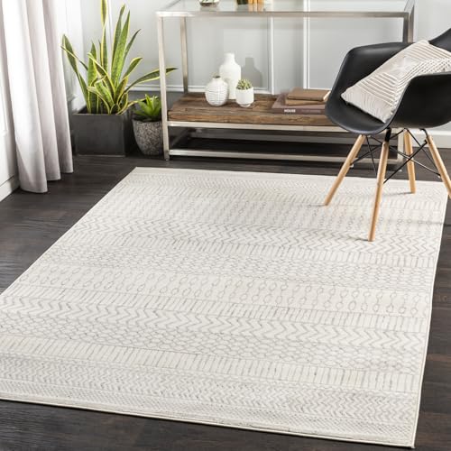 Livabliss Honolulu Geometric Rug - Scandi Area Rugs Living Room 150x213 cm, Dining, Kitchen - Neutral, Abstract Patterned Rugs, Boho Style, Easy Care Pile - Large Rug, Ivory and Grey