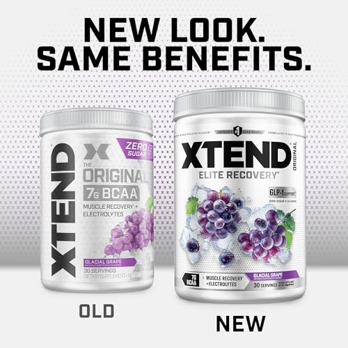 Image of Xtend Original BCAA Powder, 7g BCAAs and 2.5g L-Glutamine for Muscle Recovery Hydration and Lean Muscle, Sugar Free Intra and Post Workout Drink with Electrolytes, Glacial Grape, 30 Servings