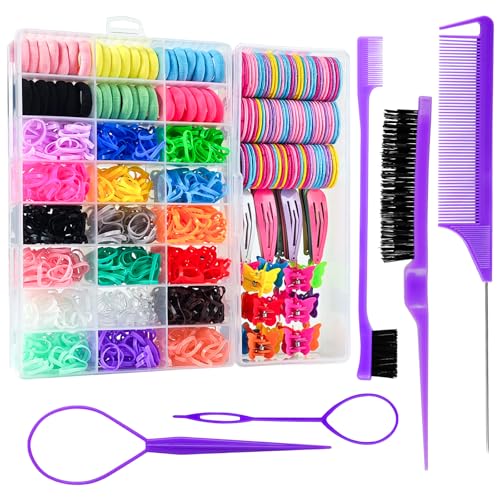 Image of Hair Accessories Set for Girls Toddlers - Colorful Small Bands for Hair, No Damage Elastic Hair Ties, Clips and Topsy Tail Tools