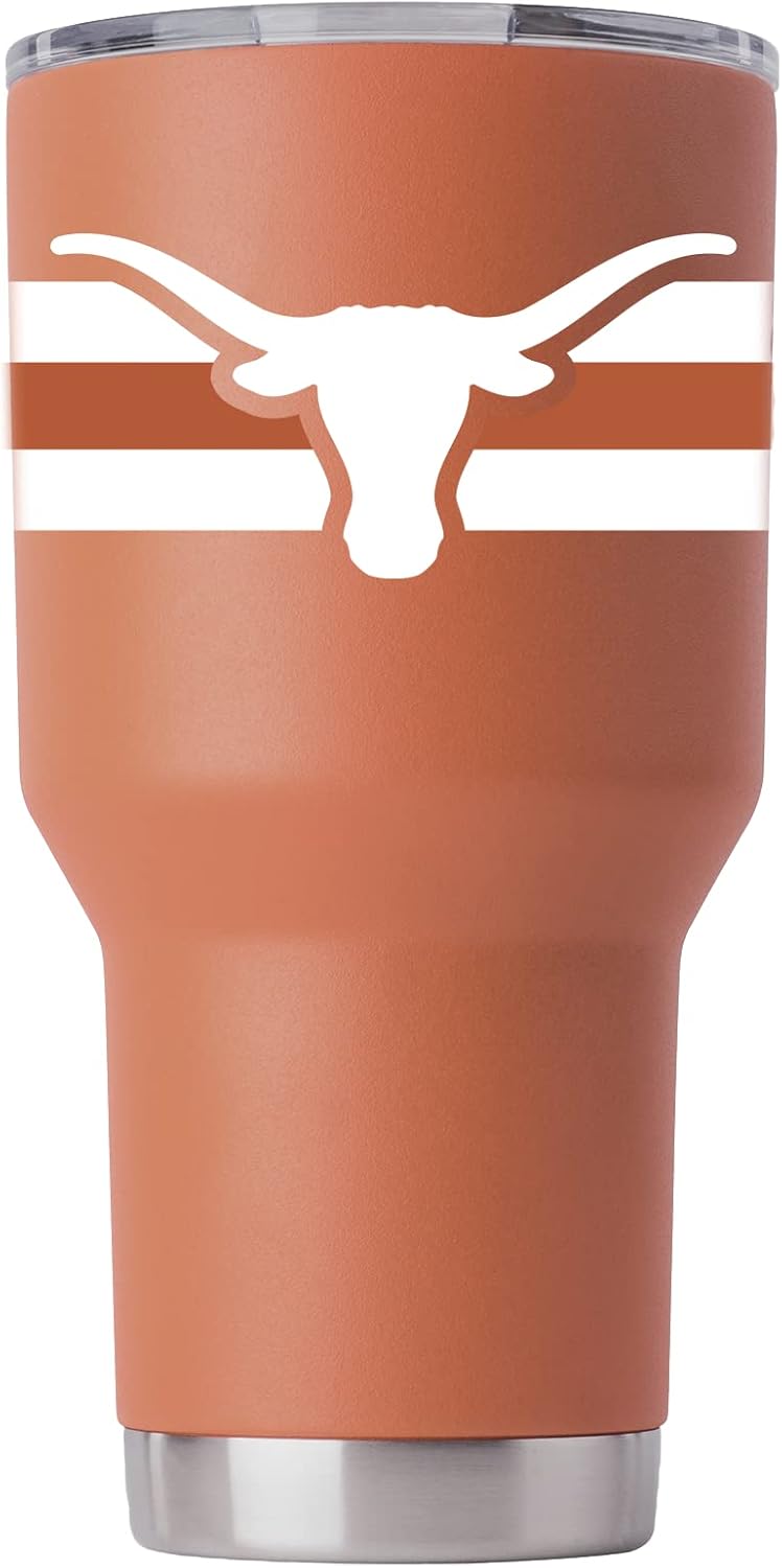 Gametime Sidekicks Texas 30oz Burnt Orange Tumbler - Officially Licensed, 18/8 Stainless Steel, Double-walled, Vacuum-insulated, UV LED Printed Logos, Sweatless, Stays Hot/Cold - 360 Wrap