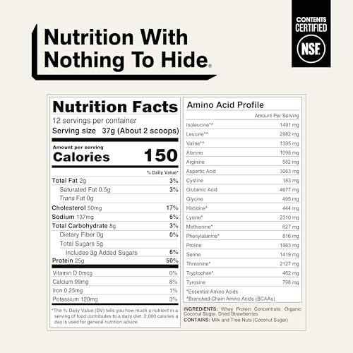 Image of NAKED Vanilla Whey Protein 1Lb, Only 3 Ingredients, All Natural Grass Fed Whey Protein Powder + Vanilla + Coconut Sugar - NSF Certified, GMO-Free, Soy Free, Gluten Free. Aid Muscle Growth, 12 Servings