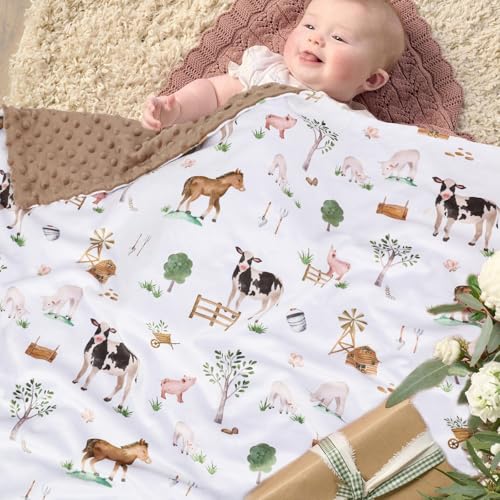 Boprio Baby Blankets For Boys Girls, Soft Lightweight Nursery Minky Blankets With Double Layer Dotted Backing For Infant Toddler Nursery Crib With Cute Farm Animals Design 30 X 40 Inch thumb #4