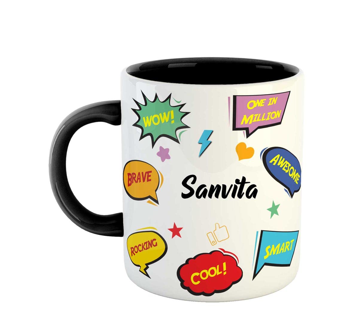 ASHVAH Customized Sanvita Name Ceramic Coffee Mug - Happy Birthday Gift for Daughter, Sister, Wife, Friend, Return Gift for Kids, Color - Black, Name -Sanvita