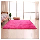 Teppiche Modern Luxus Volltonfarbe Schlafzimmer Teppich Kurzflor, Plüsch Ultra weich flauschig Teppiche Kunstpelz Seidig Glatt Komfortabler Teppich Anti-Rutsch-Spielmatte Rose 80*160cm
