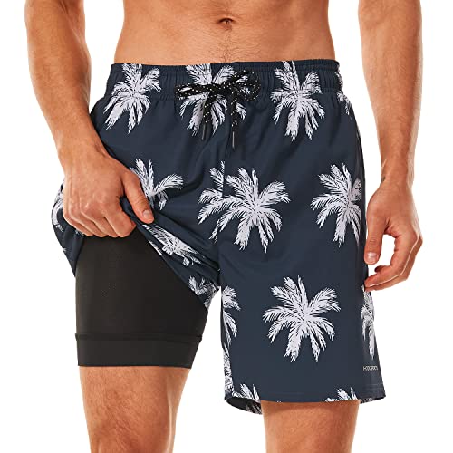 Image of HODOSPORTS Mens 7 inch Swim Trunks with Compression Liner S-6XL Quick Dry Swimming Shorts Zipper Pockets Swimsuits