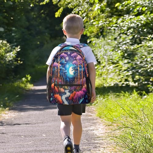 Sac à dos d'école robuste grand volume imprimé paysage forêt 3D