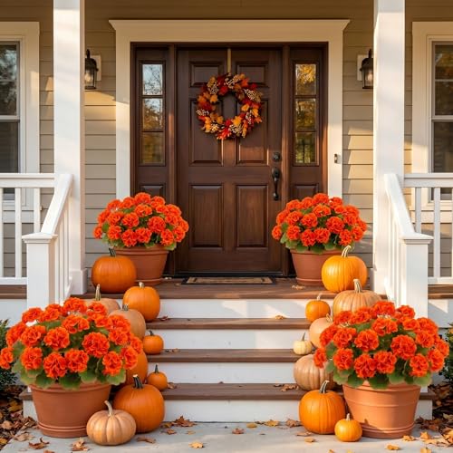 Image of Bassion Fake Geraniums Artificial Fall Flowers for Outdoors Decor, 6 Pcs