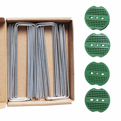 25 Pcs 6 Inch 11 Gauge Galvanized Stainless Steel Garden Stakes Staples and 25 Pcs Gasket,Lawn Landscape Staples Fabric Pins Heavy-Duty U Shape Sod Turf Pins for Weed Fabric Barrier,Groud Cover,Fence - Thumbnail 5