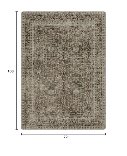 Area Rugs 6x9 for Living Room Bedroom, Vintage Machine Washable Stain Resistant Rug, Large Soft Low Pile Sage Charcoal Foor Mat with Non Slip Backing for Dining Room