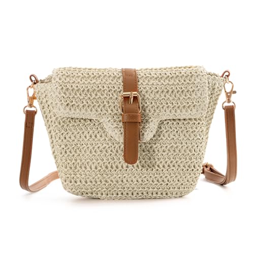 Sac à bandoulière pour femme imitation raphia style bohème sac de plage d'été