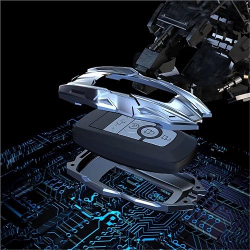 Zinc Alloy Car Key Cover Case Compatible for Ford Maverick Focus Edge Explorer Expedition Everest Fusion Mondeo Mustang Remote Holder(Style A Silver) - Thumbnail 4