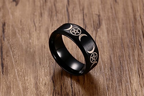8Mm Stainless Steel Wicca Pagan Triple Moon Goddess Wedding Bands Engagement Ring For Men Boy #TOP4