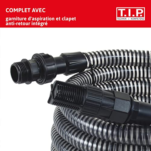 T.I.P. Cleanjet 1000 Pompe de Jardin Acier Inoxidable avec Kit d'aspiration Débit 3300 l/h Hauteur de Refoulement 46 m Puissance nominale 800 W avec Plaque de Base Stable en Métal Couleur Argent Noir – vue 2