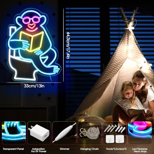 Image of Funny Animals Bathroom Neon Sign Led Neon Lights Neon Signs for Bedroom Led Sign USB Powered Neon Signs for Wall Decor Dimmable for Christmas Thanksgiving Birthday Party Girls Gifts